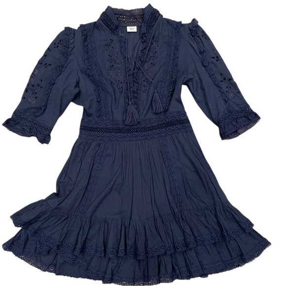 Sunday Best Navy Lace Cotton Mini Dress Cottagecore XS - Picture 7 of 16